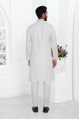 Cream linen cotton kurta for men 4