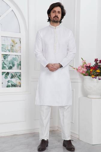 Off white linen cotton kurta for men