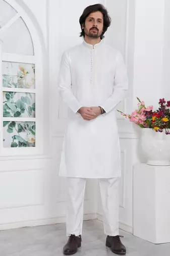 Off white linen cotton kurta for men