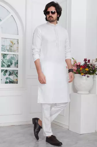 Off white linen cotton kurta for men