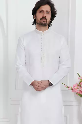 Off white linen cotton kurta for men