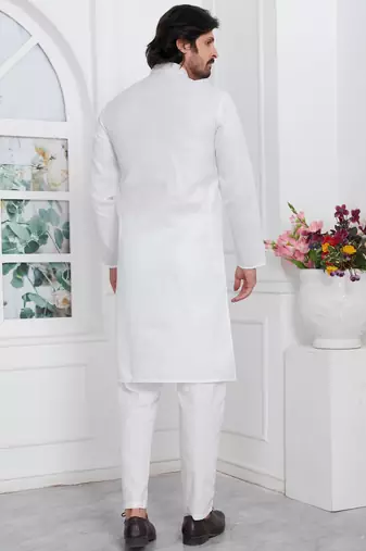 Off white linen cotton kurta for men