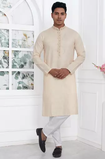 Beige linen cotton kurta for men