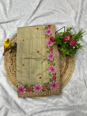 Cream Color Multi Thread Embroidery Work Manipuri Silk Saree 2