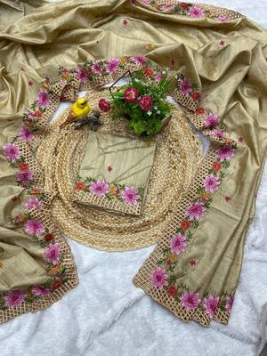 Cream Color Multi Thread Embroidery Work Manipuri Silk Saree 3