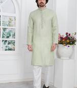 Green linen cotton kurta for men