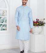 Blue linen cotton kurta for men