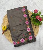 Dark Grey Color Multi Thread Embroidery Work Manipuri Silk Saree
