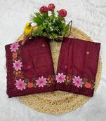Maroon Color Multi Thread Embroidery Work Manipuri Silk Saree