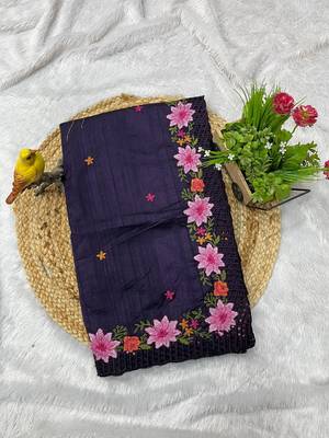 Purple Color Multi Thread Embroidery Work Manipuri Silk Saree 2