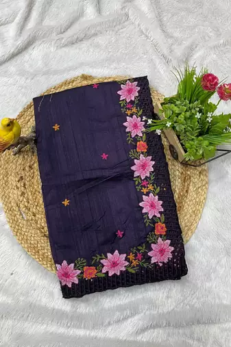 Purple Color Multi Thread Embroidery Work Manipuri Silk Saree