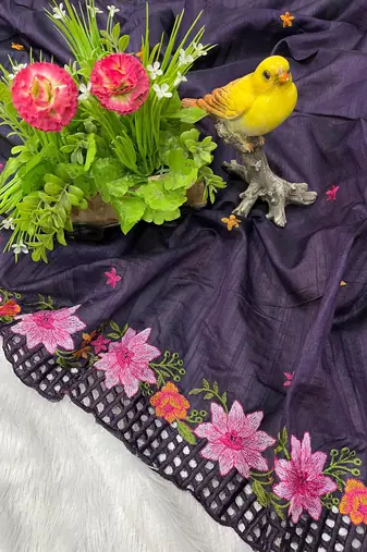 Purple Color Multi Thread Embroidery Work Manipuri Silk Saree