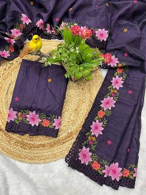 Purple Color Multi Thread Embroidery Work Manipuri Silk Saree 5