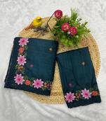 Teal Color Multi Thread Embroidery Work Manipuri Silk Saree