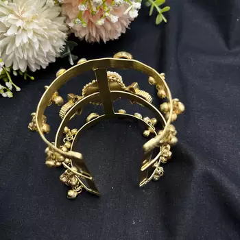 Handmade kashmiri kada bangle | polki kundan stone, gold tone cuff kada 5