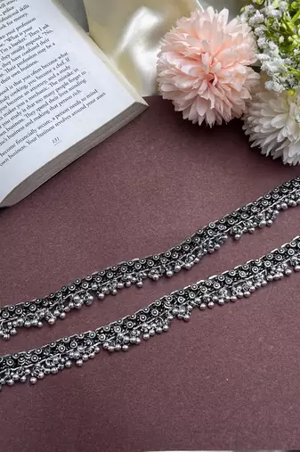 Oxidized silver ghungroo anklets: boho indian ethnic jewelry