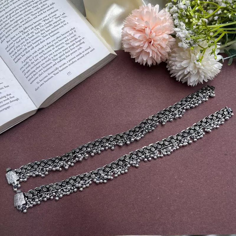 Oxidized silver ghungroo anklets: boho indian ethnic jewelry