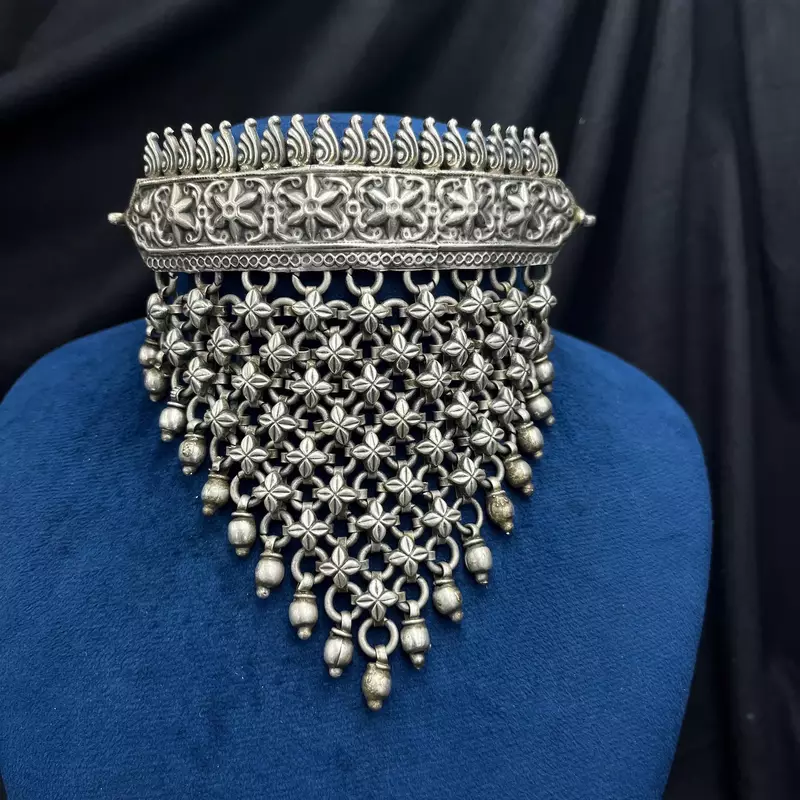 Antique flower jali choker necklace set | vintage handmade brass hasli torque