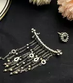 Oxidised mismatched earrings for women | boho tribal earcuff and stud set