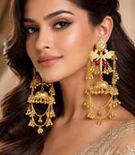 Lightweight newly launched designer chain ghungroo jhumkas high trend gold earrings kashmiri pattern jhumkas