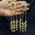 Kashmiri long ghungroo earrings, gold tone green statement earrings