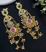 Kashmiri kundan gold plated earrings, lightweight statement jhumkas, indian bridal festive fusion earrings with ghungroo