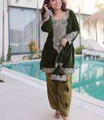 Green Embroidered velvet salwar suit