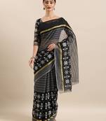 Black Embroidered Cotton Saree With Blouse