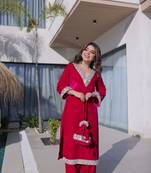 Pink Embroidered velvet salwar suit