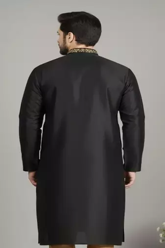 Black embroidered dupion silk kurta