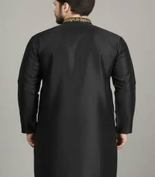 Black embroidered dupion silk kurta