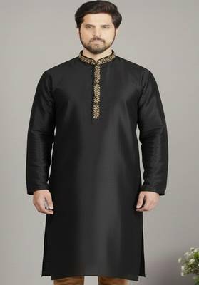 Black embroidered dupion silk kurta 1