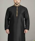Black embroidered dupion silk kurta