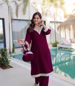 Wine Embroidered velvet salwar suit