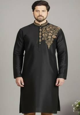 Black embroidered dupion silk kurta 1