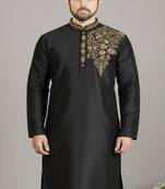 Black embroidered dupion silk kurta