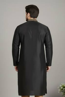 Black embroidered dupion silk kurta 2