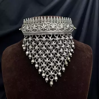 Antique flower jali choker necklace set | vintage handmade brass hasli torque 1