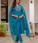 Sky blue viscose mango silk embroidered & sequins work kurta set