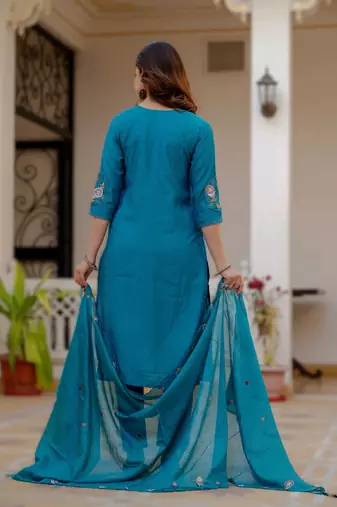 Sky blue viscose mango silk embroidered & sequins work kurta set