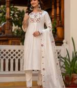 White viscose mango silk embroidered & sequins work kurta set