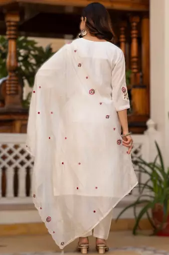 White viscose mango silk embroidered & sequins work kurta set