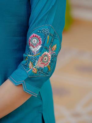 Sky blue viscose mango silk embroidered & sequins work kurta set 3