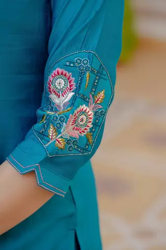 Sky blue viscose mango silk embroidered & sequins work kurta set
