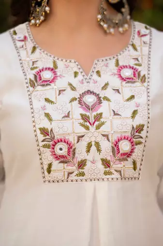 White viscose mango silk embroidered & sequins work kurta set