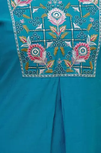 Sky blue viscose mango silk embroidered & sequins work kurta set