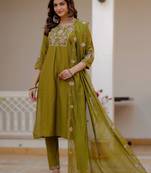 Mehendi green viscose mango silk embroidered & sequins work kurta set