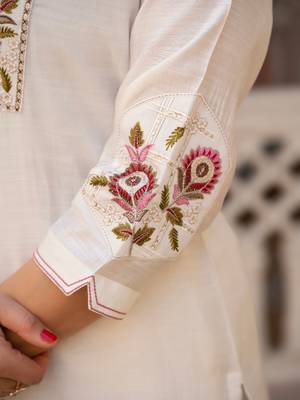 White viscose mango silk embroidered & sequins work kurta set 4