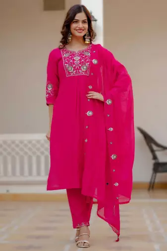 Pink viscose mango silk embroidered & sequins work Kurta set