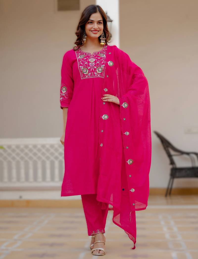 Pink viscose mango silk embroidered & sequins work Kurta set